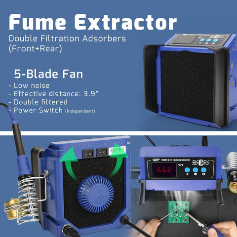 Fume Extractor And Soldering Station 2 In 1 Solder Smoke Absorber With PID Temperature Control, front and rear filtration, 5-blade fan.