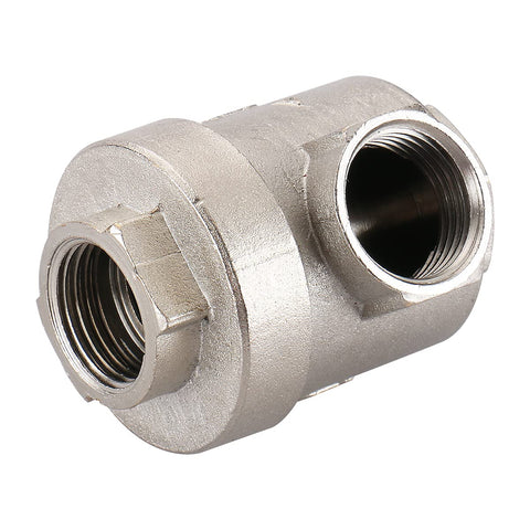 Two Way Pneumatic Quick Exhaust Valve 1/2 PT 19mm Inlet and Two Out Air Valve Brass Body with NBR Seal viewed from side
