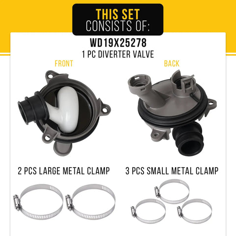 Diverter Valve Kit For GE Dishwashers Dope Replacement Part WD19X25278 Compatible With AP6871922 WD18X21678 4922277 PS12710077 WD00X25260 WD19X25278-25PK GDT655SGJ5BB