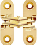 Hidden Zinc Invisible Hinge For Wood Or Metal Cabinets Mortise Mount Sleek Low Profile No Exposed Hardware Three Quarter To One Inch Thick Doors Bright Brass Exterior Finish Pack Of Two Non Removable Riveted Pin SOSS 203CUS3