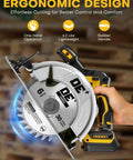 Top Tier 6 1 2 Inch Cordless Circular Saw With Brushless Motor And 8000 Rpm showing ergonomic handle, 30-teeth blade, and 6.2 lbs weight.
