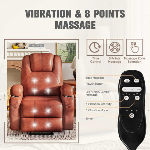 Power Lift Recliner Chair For Elderly With Cup Holders And Side Pockets, Electric Lift Sofa For Living Room, massage options shown