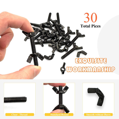 15 Sets 1/4-20 Wing Head Screws Bolts And Wing Nuts Kit with Butterfly Screws, Black Zinc Fastening Assortment in Hand