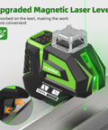 Self Leveling Green Cross Line Laser Level With 360 Degree Horizontal Beam And 140 Degree Vertical Plumb Dots recharge display