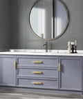 Bathroom vanity with 10 Pack Gold Cabinet Handles And Finger Pulls, 7 9/16 Inch Edge Pulls For Cabinets, Drawers, Cupboards, And Closets