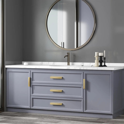Bathroom vanity with 10 Pack Gold Cabinet Handles And Finger Pulls, 7 9/16 Inch Edge Pulls For Cabinets, Drawers, Cupboards, And Closets