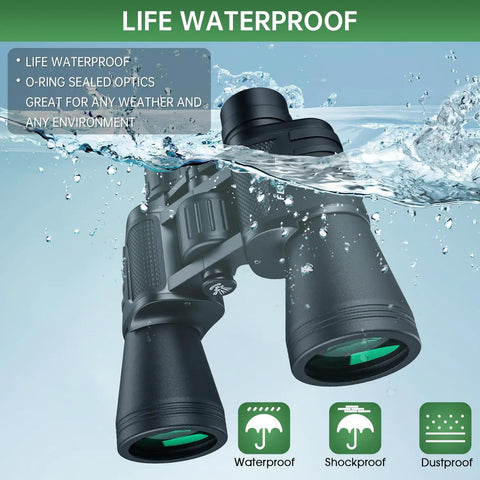 20x50 High Power Waterproof Binoculars For Adults With Low Light Vision submerged in water showing waterproof feature