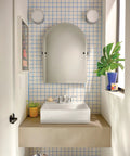 Two-Handle 4-Inch Centerset Chrome Bathroom Sink Faucet With Drain Assembly, Dope Modern Look, installed on modern sink