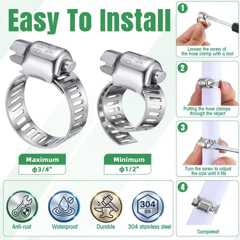 Bulk 300 Piece Stainless Steel Hose Clamp Assortment Kit With Worm Gear Clamps For Automotive Repairs And Plumbing Fixes Size Range 1/2 To 3/4 Inch Perfect DIY Vibe, 304 stainless clamp