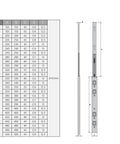 Diagram of 16 Inch Cold Rolled Steel Drawer Slides With Full Extension Ball Bearing Track For Cabinets And Tool Chests with size chart