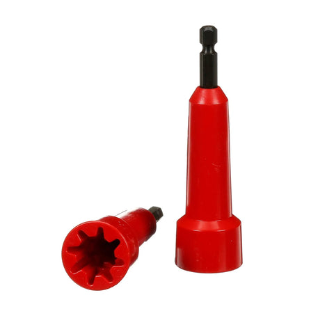 Wire Connector Driver WCD P Spin On Tool for Performance Plus shown in red with hexagonal base.
