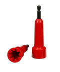 Red EZ Spin On Wire Connector Driver Tool For Electrical Installations, shown with straight wings and hex chuck connector