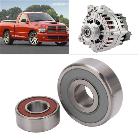 Alternator Bearing Kit F00M990434 for 1500, 2500, 3500 5.7L V8 Trucks 2003-2006, shown with bearings, red truck, and alternator