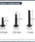 Product dimensions of 410 Stainless Steel No. 8 Self Drilling TEK Screws Assortment Kit with Black Oxide Finish in various lengths