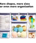 Keep It Fresh With Airtight Pop Containers, 4.4 Qt Capacity, stackable storage for pantry items and organization, shown with various items.