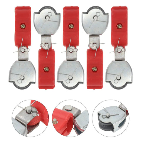 Built Like A Tank 5 Piece Steel Wire Rope Pulleys With Plastic Sheaves Heavy Duty Hoisting Block for garage work, red and metal design.
