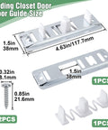 Sliding Closet Door Floor Guide For Bottom Track Systems Adjustable Steel Guides For Floor Screws Hardware Fits Three Quarters Inch To One And Three Eighths Inch Thick Doors, showing size and parts.