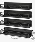 Super Wide Magnetic Fridge Organizer Metal Spice Rack 16.9 Inch Heavy Duty Adjustable No Drill Refrigerator Shelf 4 Pack in black.