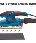 Electric sander with a sheet from 56 Piece Wet And Dry Sanding Sheets Kit With Assorted Grit 400 To 5000 For Wood And Metal