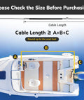 Top view of a boat with diagram indicating cable length measurement for Pro Grade Boat Steering Kit With 14 Ft Steering Cable For Outboard Motors Standard Tapered Shaft Three Quarter Inch Universal Steering System For Yachts And Fishing Boats Durable Alloy Rudder For Smooth, Responsive Handling On The Water.