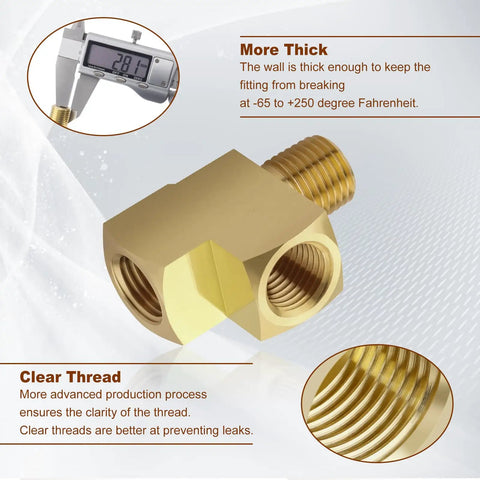 2 Pack Brass Tee Fittings Quarter Inch NPT Female To Quarter Inch NPT Male To Quarter Inch NPT Female Street Tee