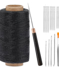 Heavy Duty Waxed Upholstery Thread Kit With 273 Yards Pro Grade Straight Awl And 18 Heavy Duty Needles For Leather Repair DIY Stitching And Crafting For Home Projects Black