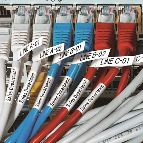 Top Shelf Heat Shrink Label Tape Compatible With Brother P Touch 3 Pack on organized ethernet cords with labels.