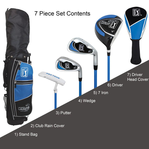 7 Piece Junior Golf Club Set For Ages 8 To 12, Right Handed, Height 56 To 62 Inches, Blue Youth Golf Gear For Home And Backyard Practice