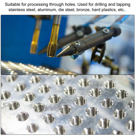 Left Hand M14 X 1.5 Titanium Coated Tapping Tool For Through Holes depicted with threading applications on metal surface