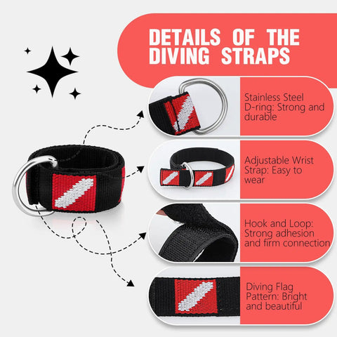 Image showing 4 Pack Scuba Wrist Straps With Adjustable Nylon Band And Stainless Steel D Ring, detailing features and design.
