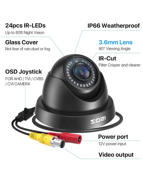 1080p FHD Dome Security Camera For Indoor Outdoor Use, Hybrid 4 In 1 CVI TVI AHD Analog CVBS, 24 LEDs, 80ft IR Night Vision