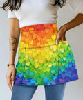 Rainbow Hearts 3 Pocket Waist Short Apron Waterproof Oil Resistant Half Apron for Restaurant Waitstaff Coffee Shops Barbers