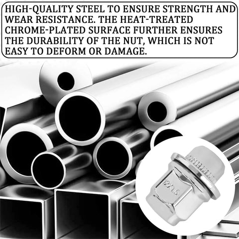 5Pcs M12x1.5 Chrome Lug Nuts With Washer, Closed End Mag Style, heat-treated chrome finish, alloy steel, durability illustration