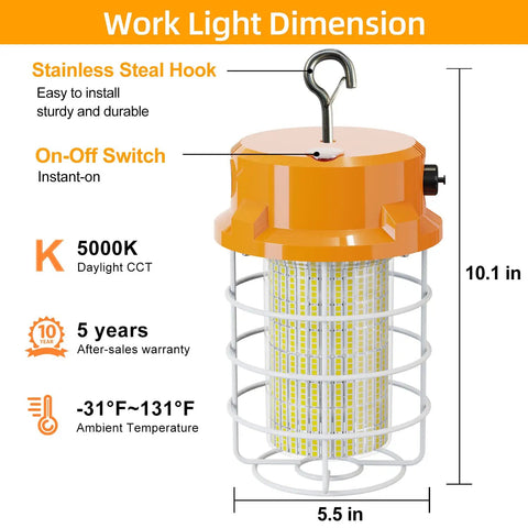 Rugged 80W LED Work Light Delivers 12000 Lumens Of 5000K Daylight IP67 Dust And Waterproof Portable With Stainless Steel Guard