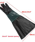 Heavy Duty 23.6 Inch Rubber Sandblast Cabinet Gloves For Sandblasting And Abrasive Cabinets with dimensions marked