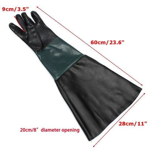 Heavy Duty 23.6 Inch Rubber Sandblast Cabinet Gloves For Sandblasting And Abrasive Cabinets with dimensions marked
