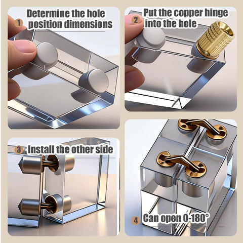 8mm Sleek Dope Hidden Brass Barrel Hinges Set With 180 Degree Opening For Jewelry Boxes And Small Wooden Boxes Concealed Rust Resistant Solid Brass Hardware Includes Installation Screws For DIY Box Projects shown in installation steps