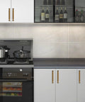 Kitchen with 10 Pack 5 Inch Cabinet Pulls Antique Brass Zinc Alloy on cabinets, highlighting installation and modern decor style.