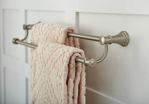 24 Inch Double Towel Bar In Brushed Nickel With Easy Mounting Template And Secure Wall Post For A Slick, Modern Bathroom Upgrade