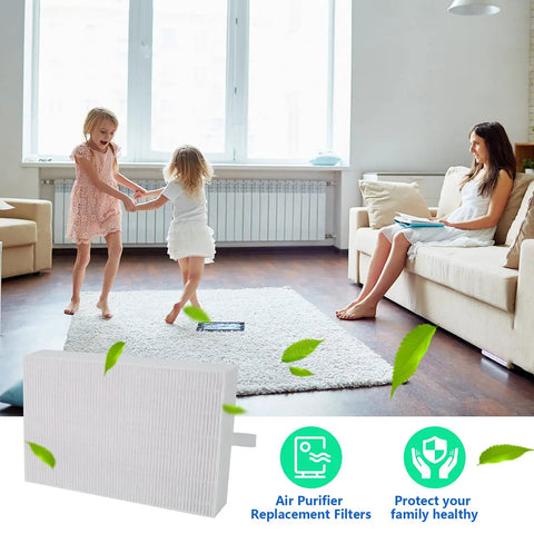 Living room with children playing, featuring a 3 Pack True HEPA Replacement Filters For Air Purifiers Top Notch Odor Free Filter.