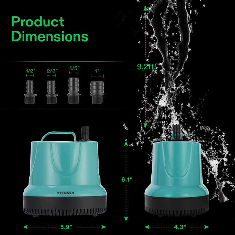 Powerful Submersible Pump For Fish Tanks Ponds Aquariums And Hydroponics 850 GPH Flow 60W 110 120V 5ft Cord Four Nozzles Blue