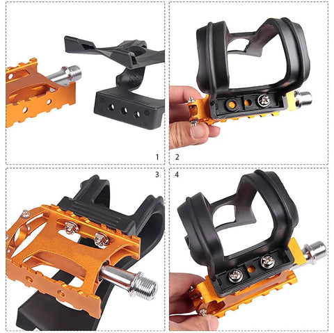 Strapless Toe Clip For Road Bike Pedals Plastic Toe Clip Cage Universal Replacement For Road Bikes Mountain Bikes And Fixed Gears Easy Install Lightweight Grip For Secure Pedaling, black and orange toe clips on pedals