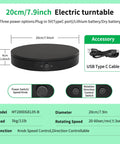 Foxvee 360 Degree Silent Rotating Display Stand Speed Adjustable Motorized Turntable Bidirectional Spinning Base For 3d Scan Product Photography With Triple Power Supply Black, 20cm
