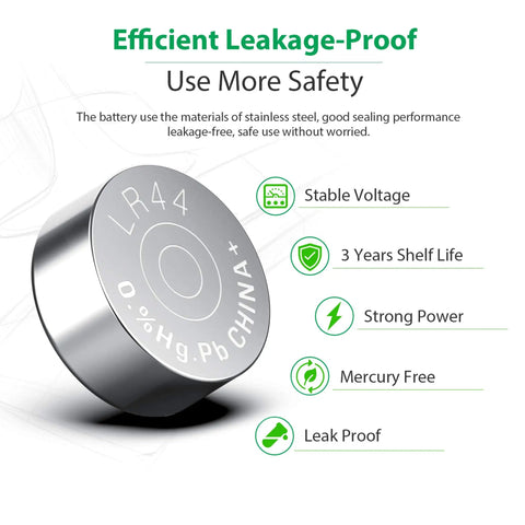 Top Shelf 20 Pack Lr44 Ag13 357 303 Sr44 1.5V Button Coin Cell Batteries for Digital Calipers Smart Watches Remote Controls Gadgets That Need Serious Oomph to Stay Alive All Day, stainless steel LR44 battery with leakage proof design.