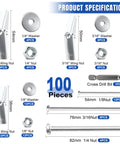 Heavy Duty Toggle Bolts Set For Drywall And Ceilings, 100 Pcs Hollow Wall Anchors With 1/8, 3/16, 1/4 Inch Sizes, Screws, Washers, And Wing Nuts For Hanging Decor And Medium To Heavy Fixtures, product specifications