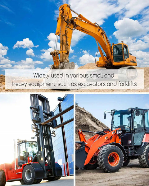 Widely used in small and heavy equipment like excavators, forklifts, and skid steers.