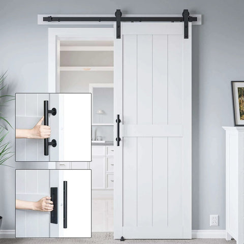 30 Inch By 84 Inch MDF Sliding Barn Door With Hardware Kit And Handle Pre Drilled Holes No Brainer Setup Waterproof PVC Surface