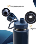 Water Bottle Lid Gasket Replacement Set For Takeya Actives 18oz 22oz 24oz 32oz 40oz 13 Pcs Leak Proof Rubber Seals O Ring Spout Lid Replacement For Hydration On The Go, blue lid and gasket close-up