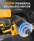 Rugged Little Beast Cordless Circular Saw Coupled With Mini Angle Grinder Featuring Variable Speed Dials showcasing 1000W brushless motor and adjustable speeds.