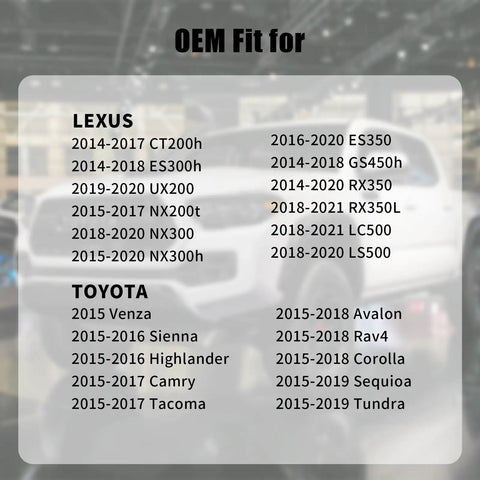 Image listing compatible Toyota and Lexus models for the Gas Cap Replacement For 2014 2021 Toyota And Lexus Cars Fits Camry Corolla.